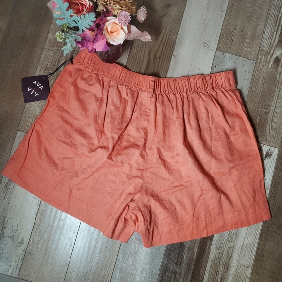 NWT Ava & Viv Plus Size Coral Red Linen Women's Shorts Size 1X - Picture 15 of 16